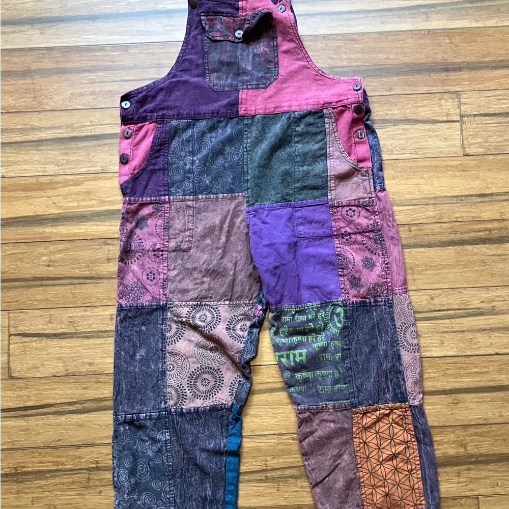 Patchwork Multicolor Cotton Jumpsuit Overalls